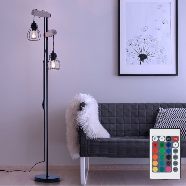 Stehlampe Stehleuchte Wohnzimmerlampe Dimmbar Fernbedienung Rgb Led Holzlampe-image