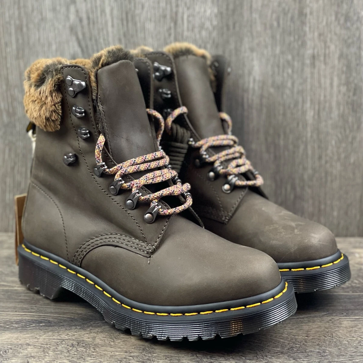 Doc Martens 1460 Serena Collar Women s Boots Size 8 Brown Faux Fur