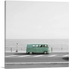 ARTCANVAS Blue Volkswagen Vintage Van Bus Canvas Art Print