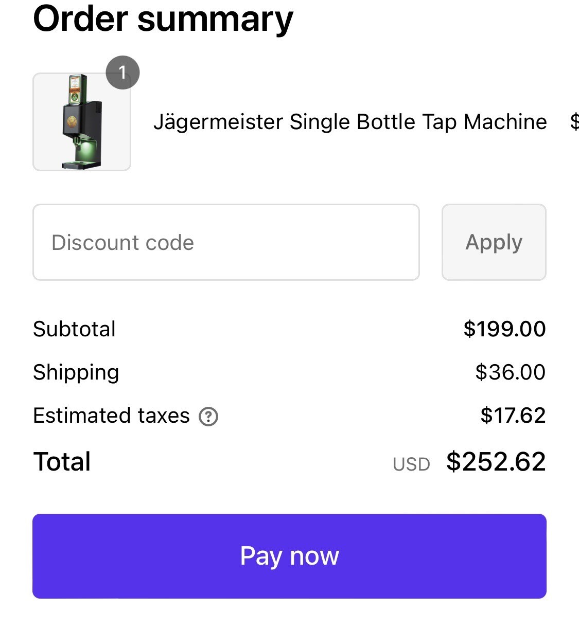 Jagermeister Tap Machine Inc. Single Bottle Shot Dispenser Chiller