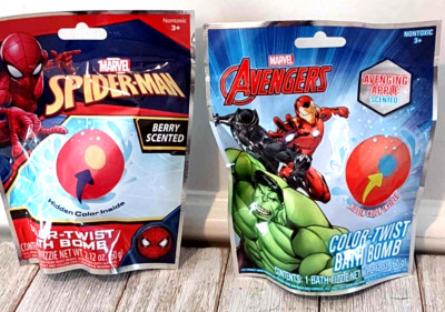 2 Marvel Avengers & Spider-Man Color Twist Bath Bombs 