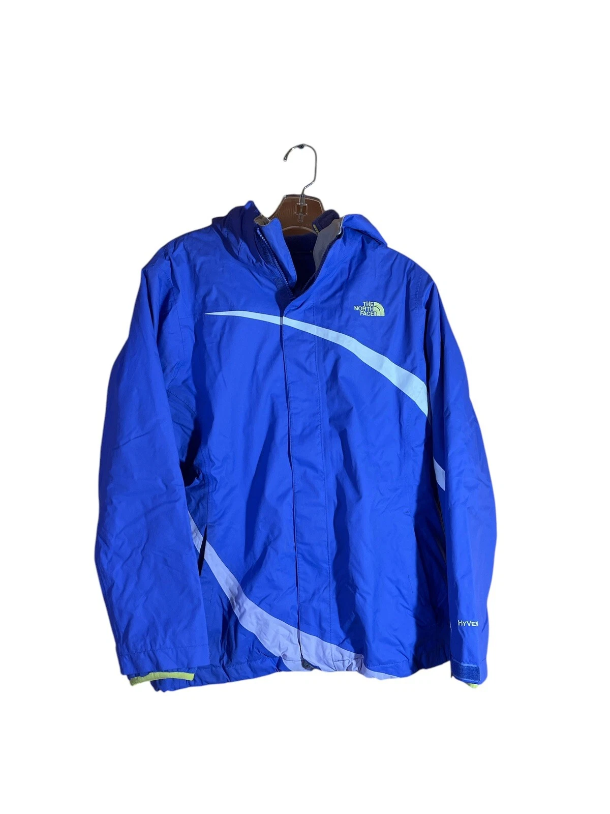 The North Face Girls YXL Hyvent Blue Jacket Pre Owned In VGC