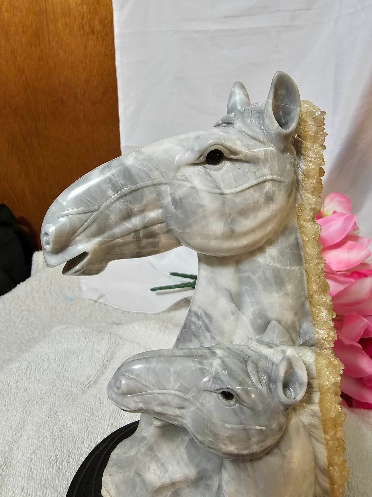RARE Vtg Carved Horse Head Quartz Stone Carving in Calcite Figurine ...