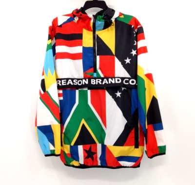REASON Brand Windbreaker Jacket Men's L Multicolor Abstract 1/2 Zip Lining Hood