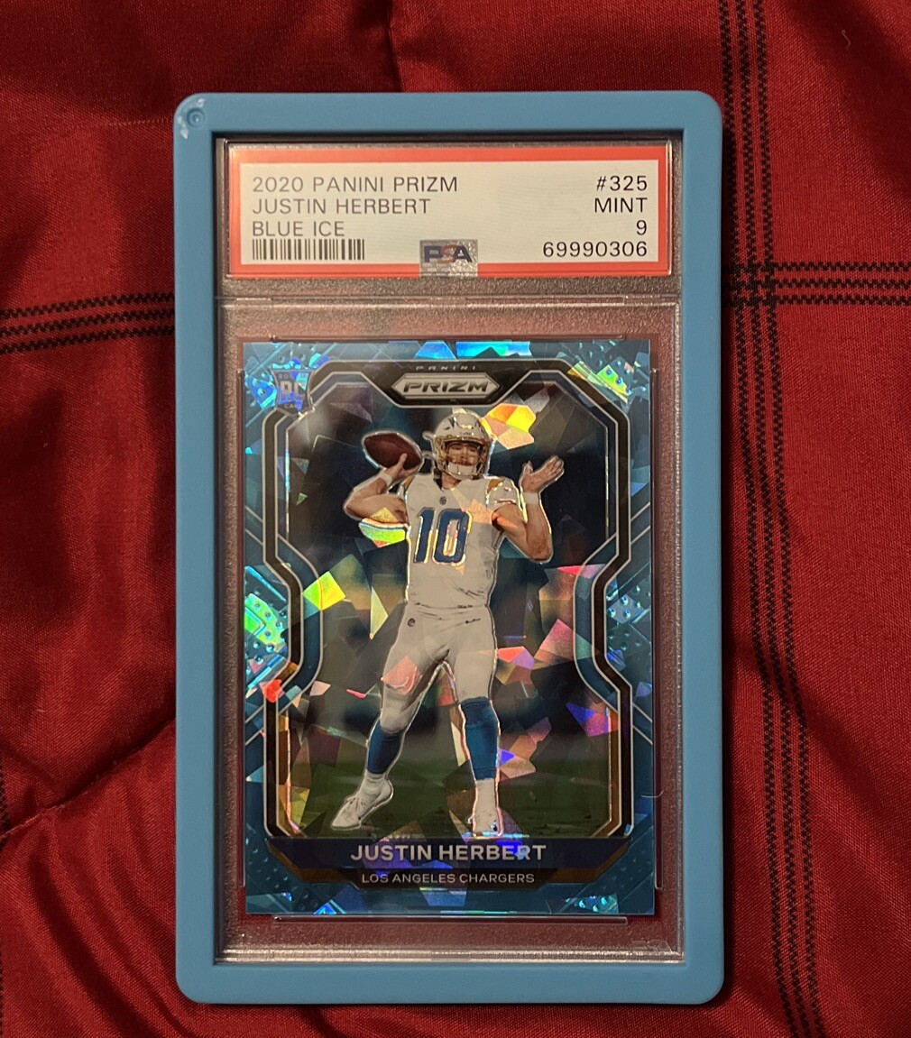 JUSTIN HERBERT 2020 Panini Prizm BLUE CRACKED ICE #325 LOW POP PSA 9 /99
