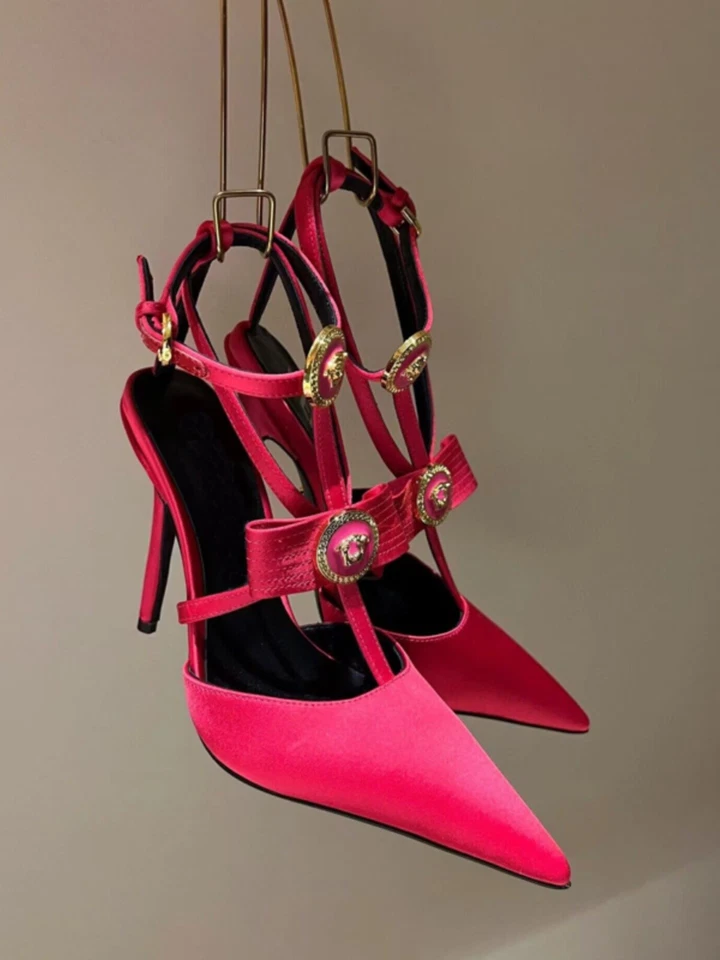 女士蝴蝶蝴蝶结细跟尖头性感罗马高跟鞋凉鞋夏季 — 第 2/4 张图片