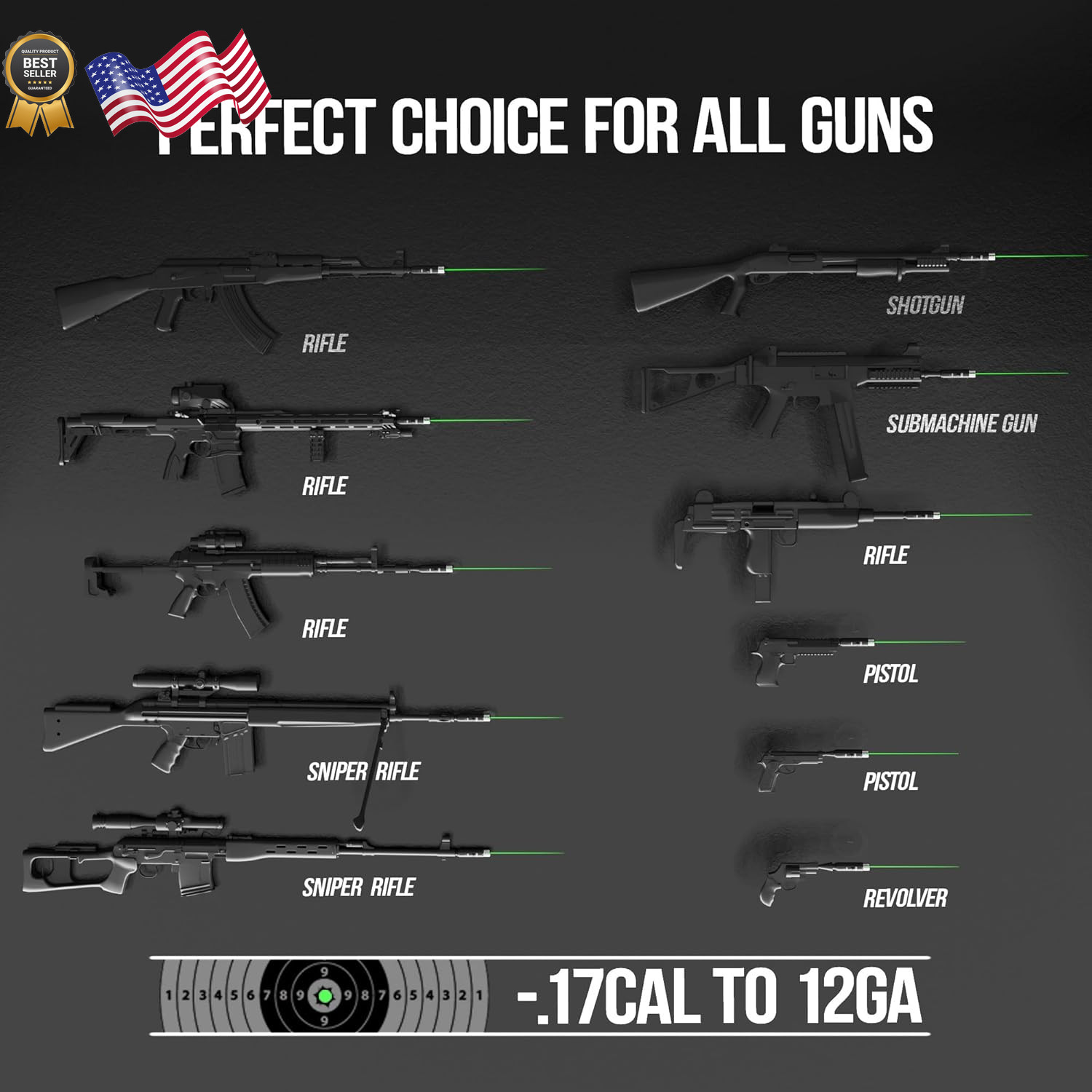 Tool-Free Laser Bore Sight Kit Green Laser Bore Sighter with 64 Upgraded Adapter