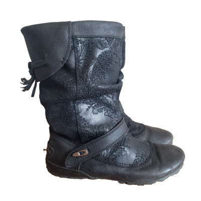 Merrell Haven Boots Womens Size 7.5 Black Leather Pull On Rubber Grip Soles Flat