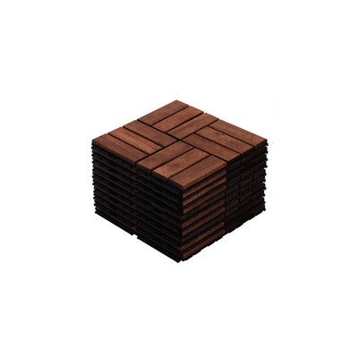 10 Pcs Interlocking Deck Tiles Checker Pattern 12'' X 12'' Square Brown Acacia