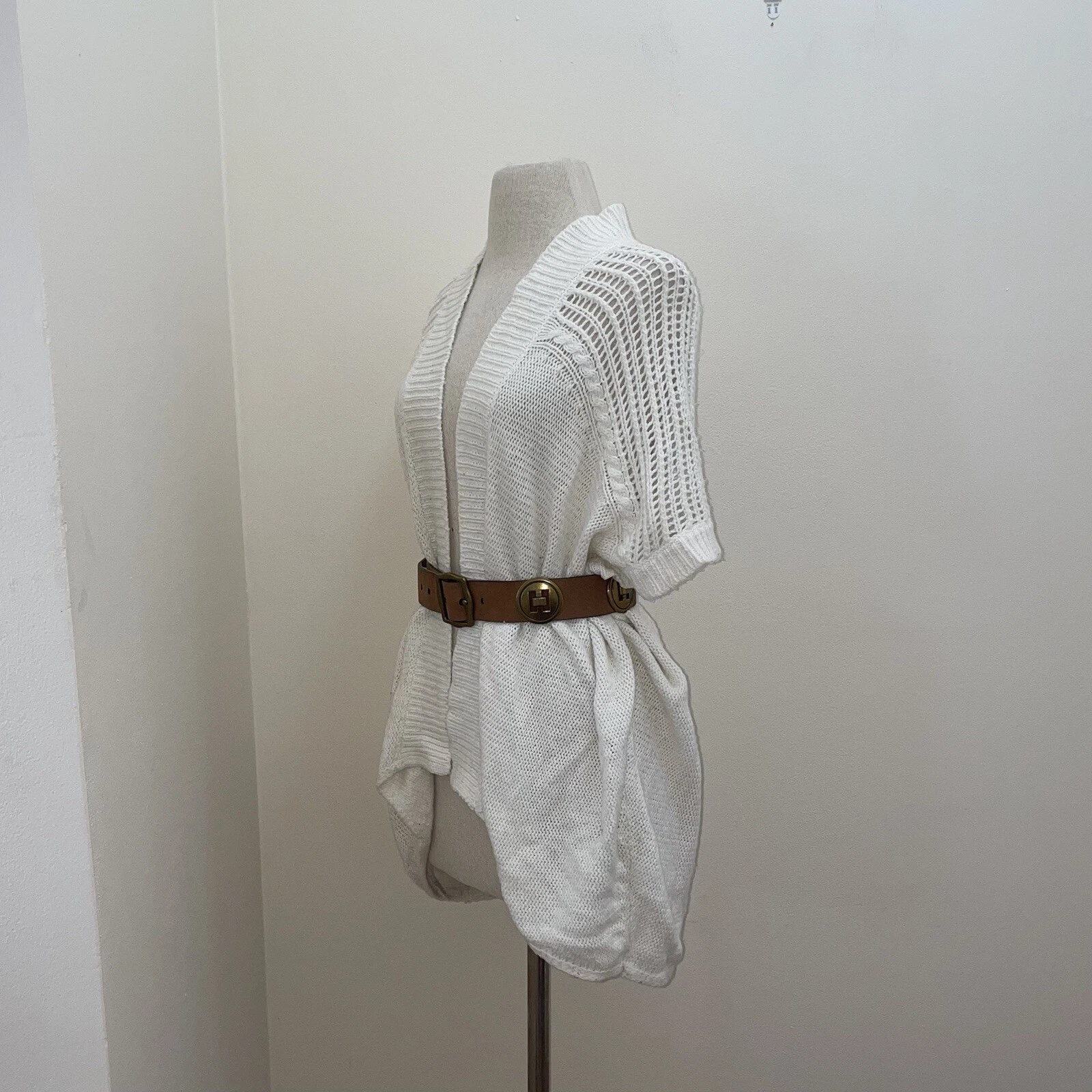 lole bohemian crochet cable open knit with belt sweater