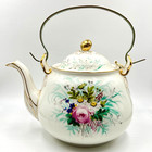 RARE & SUPERB ANTIQUE METAL HANDLE PORCELAIN TEAPOT; KETTLE; INCISED "S" MARK