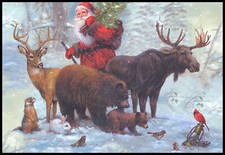 Greeting Card - Bear Deer Marmot Moose Rabbit Santa - Giordano - Christmas -0100