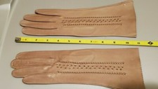 Vintage 11" long brown Leather Gloves, size 7 1/2 - with cutouts