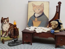 FOLK COLONIAL REPRODUCTION MEDIEVAL PRIMITIVE VINTAGE STYLE CAT SERIES #4 SIGN