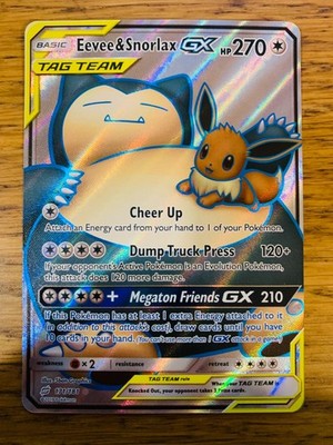 NM! Eevee & Snorlax GX (171/181) S&M Tag Team Up Full Art Pokemon Karte!