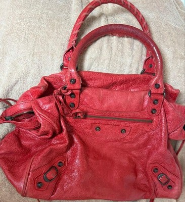 Balenciaga The City Red Leather Handbag Mirror Included Y2K