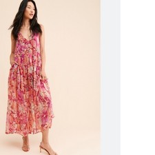 Free People Julianna Maxi Dress Women XS Floral Tiered Boho V-Neck Sleeveless
