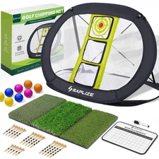 Ultra-Stable Golf Chipping Net Set with Pop-Up Target, Tri-Turf Mat, Foam Pra...