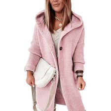 Strickjacke Damen Lang Cardigan mit Kapuze Winter jacke Casual Strickmantel Mode