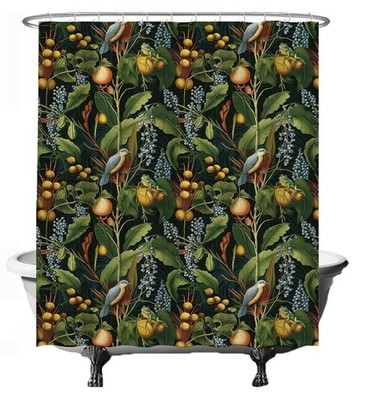 Duschvorhang Blaue Trauben Vogel Frosch 180 x 200 cm mit 12 Jahren...
