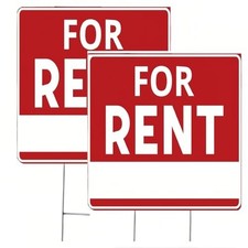 2 Pack For Rent Signs with Stakes, 16x12 Inch Double-Sided Plastic Yard Signs,