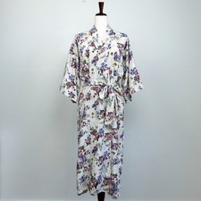 California Dynasty Vintage Floral Satin Belted Lingerie Kimono Long Robe MEDIUM