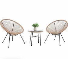 Rattan style egg chair set with glass table new and built light brown - outdoors