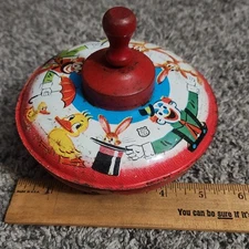 J. Chein Tin Litho Spinning Top Vintage 1950s Circus Clowns Works
