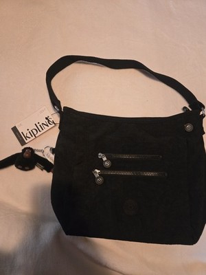 Kipling Black Solid Shoulder Bag Zip/Snap Adjustable Strap Pockets Monkey Charm