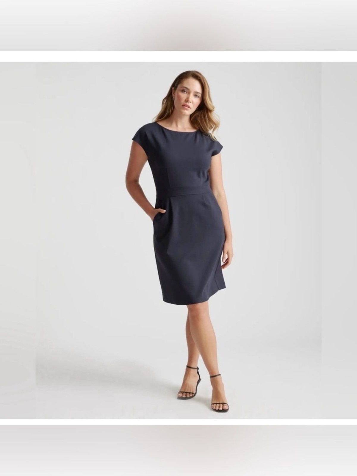 Quince Navy Ultra Stretch Ponte Cap Sleeve Dress Sheath Classic Minimalist XL