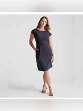 Quince Navy Ultra Stretch Ponte Cap Sleeve Dress Sheath Classic Minimalist XL