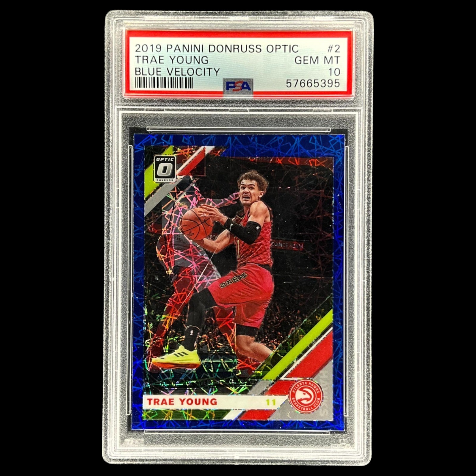 2019 Panini Donruss Optic Blue Velocity Trae Young #2 Hawks PSA 10 Gem MT