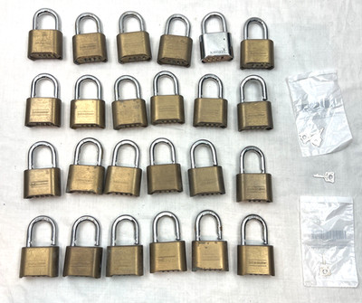 Lot of 24 Master Lock No. 175 Brass Combination Padlocks Working w/ Change Keys