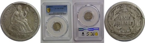 1865-S Seated Liberty Dime   PCGS VF-25