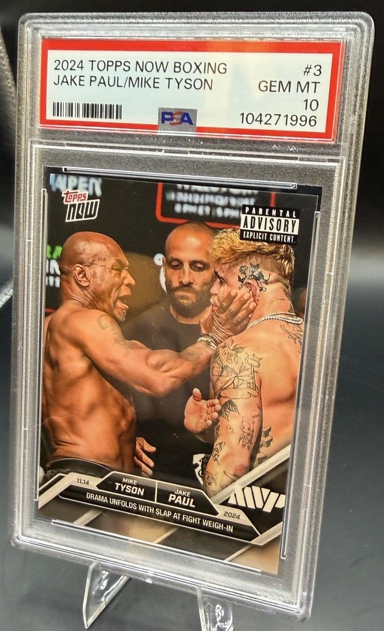 Mike Tyson / Jake Paul 2024 Topps Now #3 Boxing Slap PSA GM MT 10 view 3