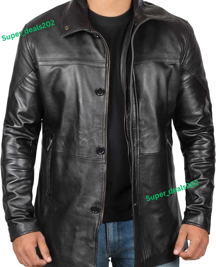 Mens Black Leather Blazer Two Button Formal Casual Sport Style Outerwear Classic