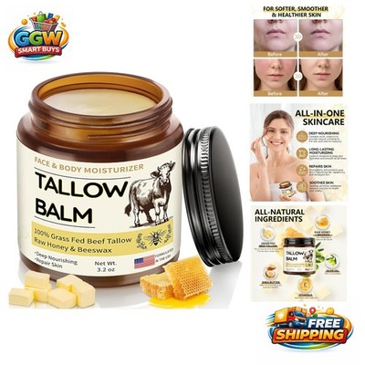 Natural Beef Tallow & Honey Balm: Intensive Moisturizer for Sensitive Skin 3.2oz