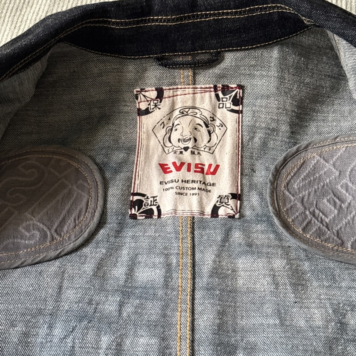 EVISU Heritage Double Seagull Denim Jacket FW22 Sleeve Logo