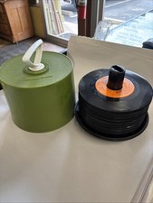 Vintage Mod Disk-Go-Case Avocado Green 7" Vinyl Record Holder W/Jukebox Records