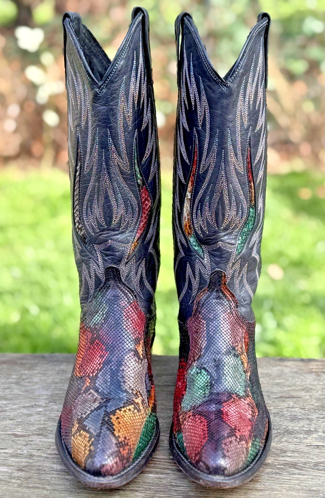 Vtg Dan Post Rainbow Python Snakeskin Cowboy Boot… - image 2