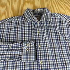 Peter Millar Mens XL Blue Gingham Check Cotton Long Sleeve Button Down Shirt