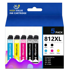 5Pack 812XL Ink Cartridges Combo Pack Work for Epson WF-7840 WF-7820 WF-7310