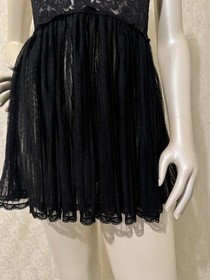 Vintage Black Babydoll Lingerie Pleated Chiffon Sheer Lace Halter Size medium