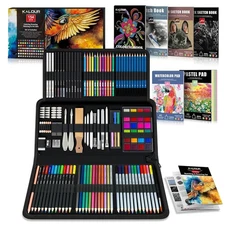 154PCS Artists Art Supplies Drawing Kit with 6 Sketchbook,Tutorial,Coloring Pape