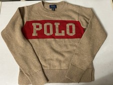 POLO RALPH LAUREN Youth M 8 BEIGE  RED Cable Knit Unisex