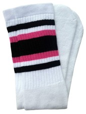 Skater Socks30 Over the knee White tube socks with Black-BubbleGum Pink strip...