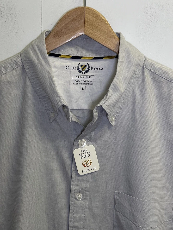 NEW Club Room The Estate Button Down Shirt Mens L Grey 100% Cotton Long Sleeve - Image 2 of 4