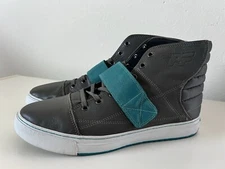 PF Flyers Astor Hi Top Sneakers Grey with Turquoise Leather Men 11.5 Women 13