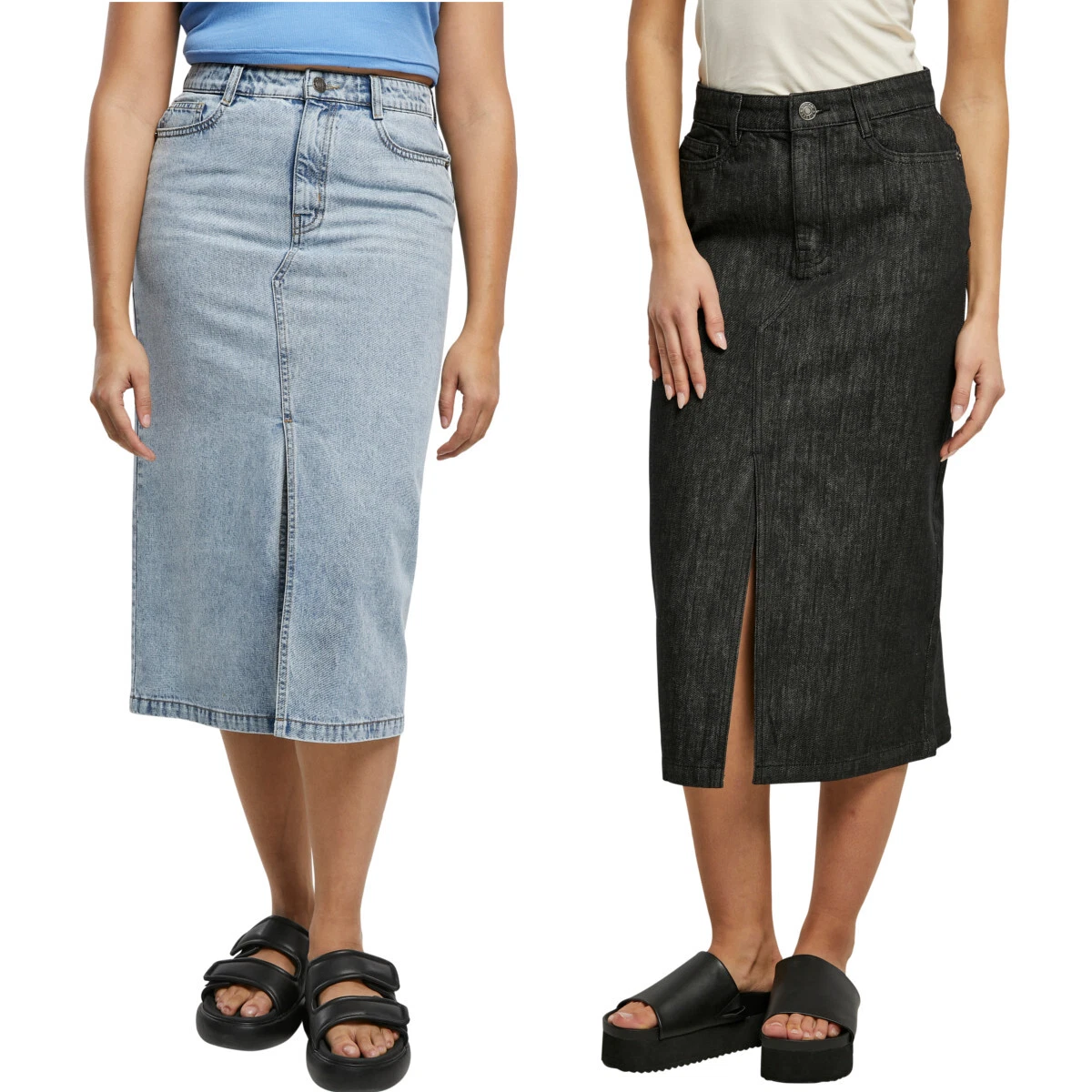 Urban Classics Ladies Midi Denim Skirt Asymmetric Regular Fit Women Jeans