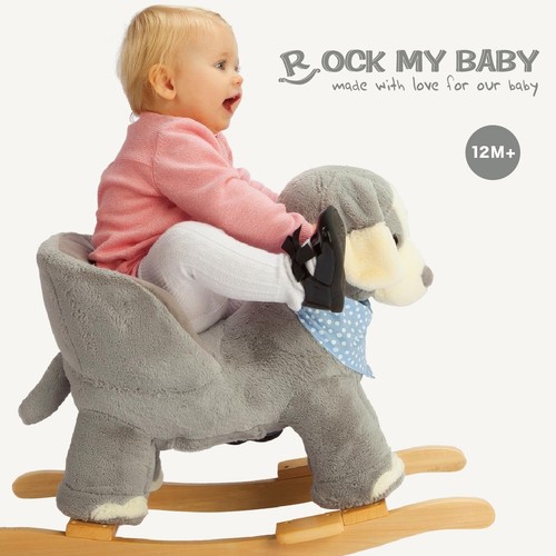 Baby Schaukelpferd "Welpe" grau mit Stuhl, Plüsch Stofftier Schaukelstuhl Welpenstuhl - Bild 5 von 5